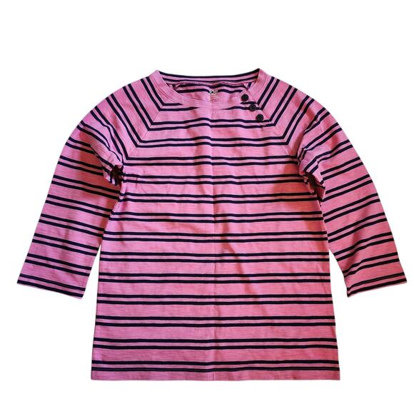 Joe Fresh Womens Knit Top Size M Pink Navy 3/4 Raglan Sleeve Button Shoulder - Picture 3 of 11